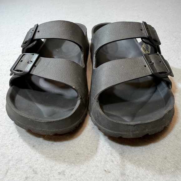 Black EVA Slip On Sandals Size L 9 10 Adjustable Buckle Comfort Beach Pool cas - Picture 1 of 9